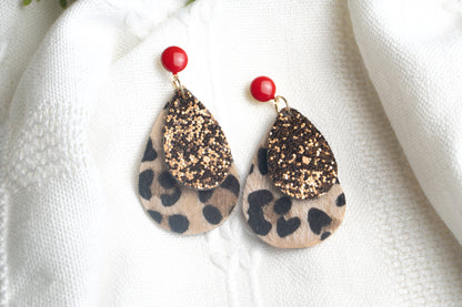 Leopard Cheetah Faux Fur imitation leather Drop Earrings