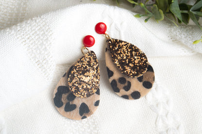 Leopard Cheetah Faux Fur imitation leather Drop Earrings