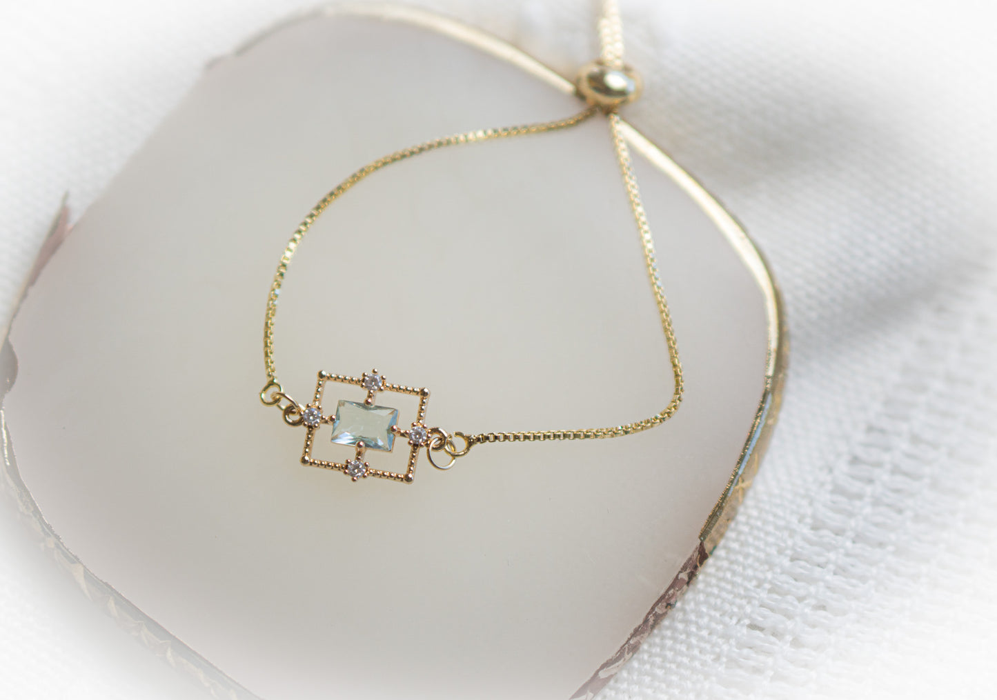 Pale Turquoise Rhinestone Rectangle Bracelet