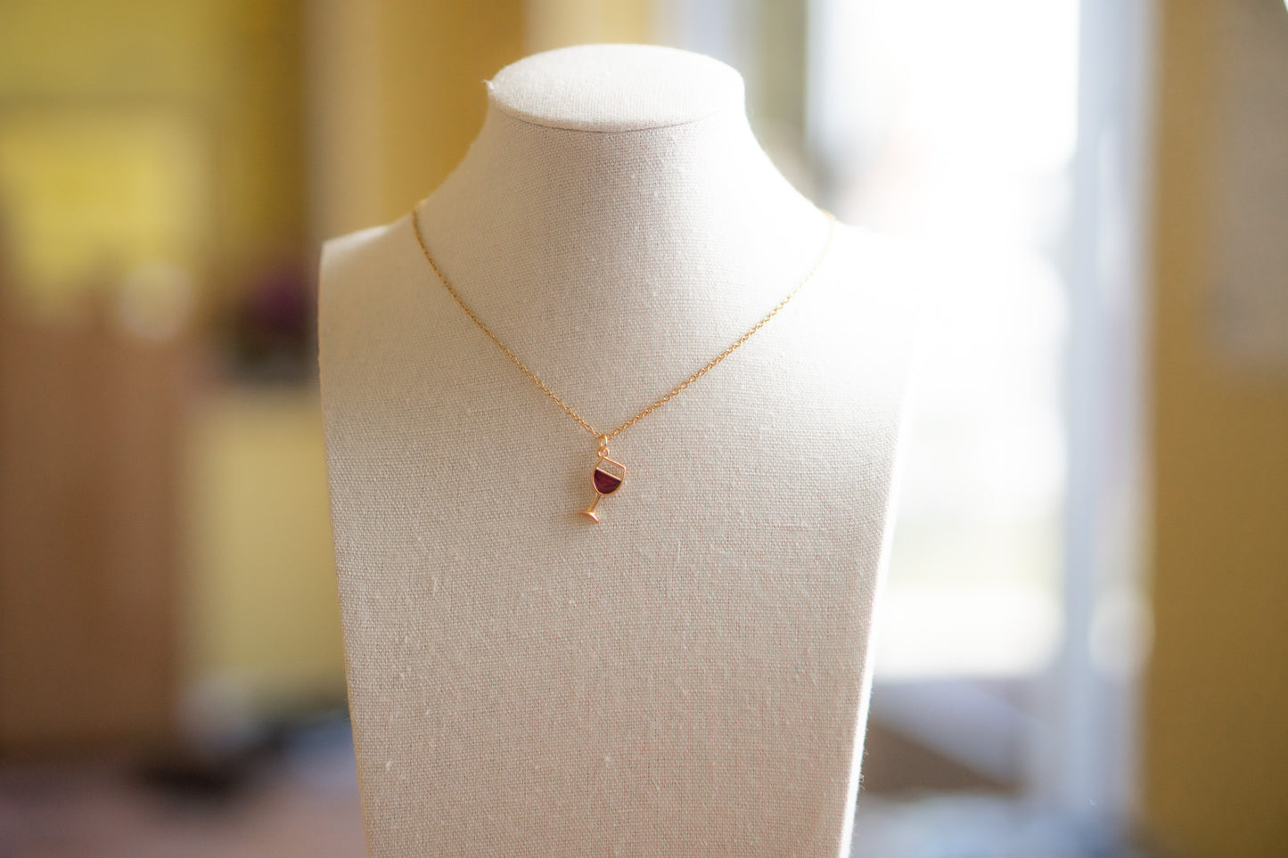 Red Wine Glass Charm Necklace:
