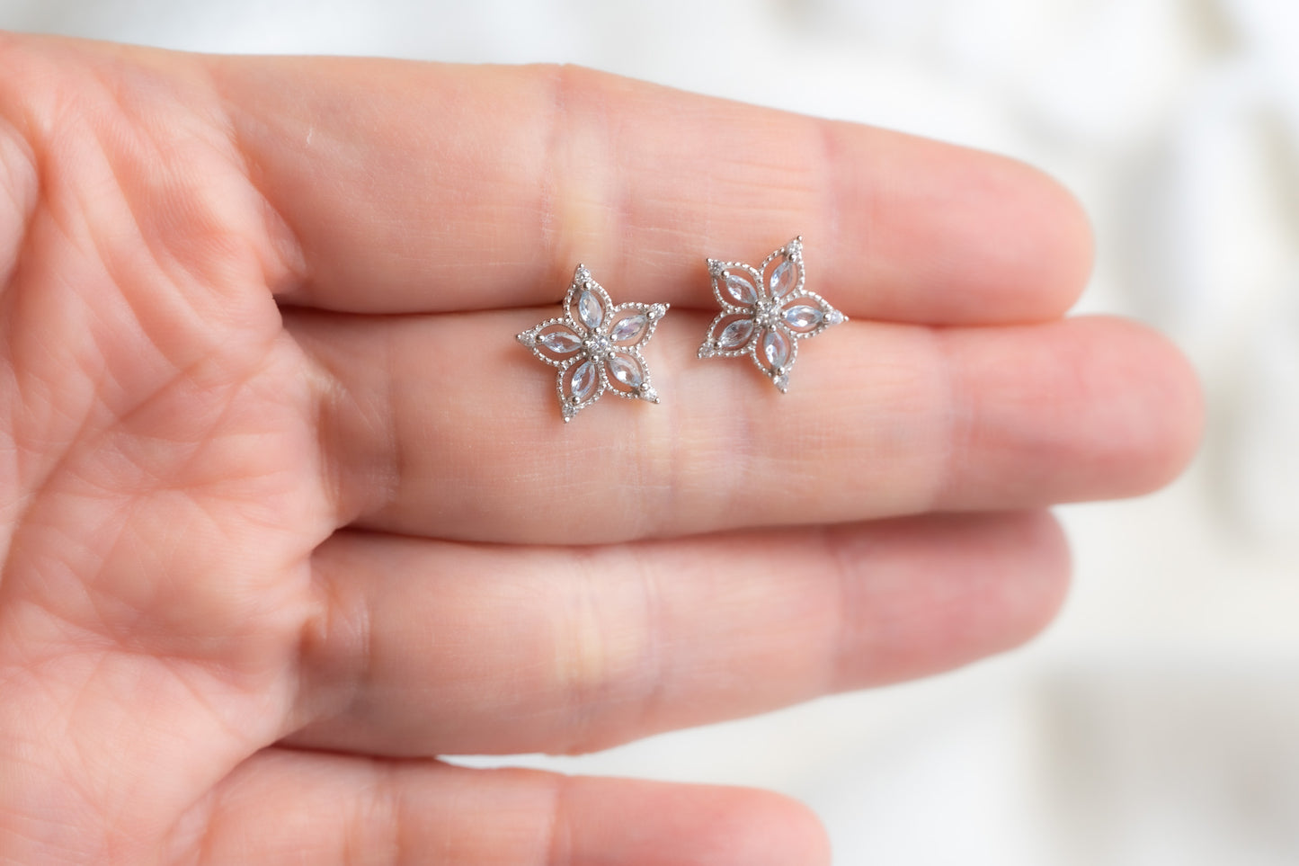 Snowflake Stud in Sterling Silver or Gold