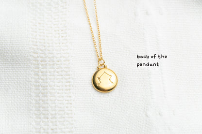 Gold Flat Round Libra Pendant Necklace