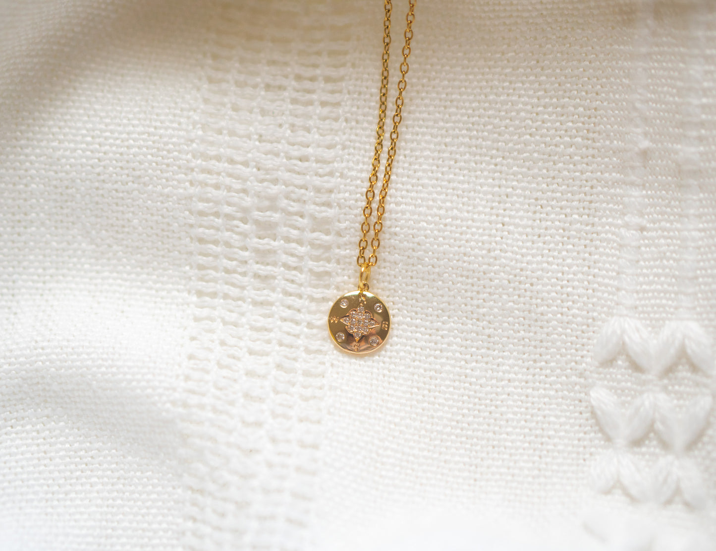 Dainty Golden Compass Cubic Zirconia Necklace