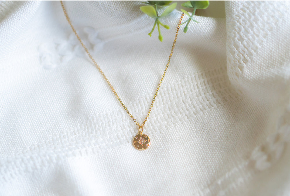 Dainty Golden Compass Cubic Zirconia Necklace