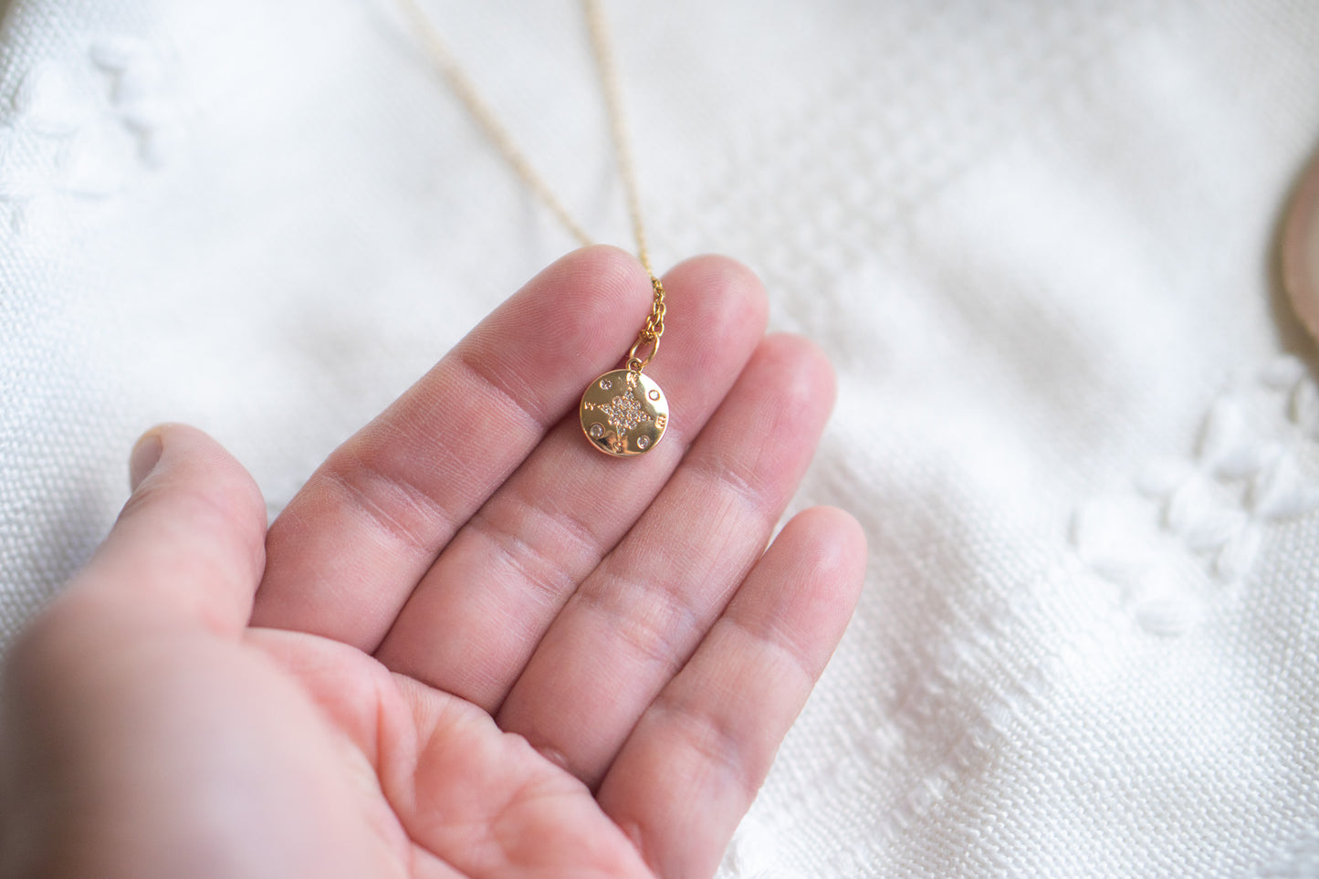 Dainty Golden Compass Cubic Zirconia Necklace