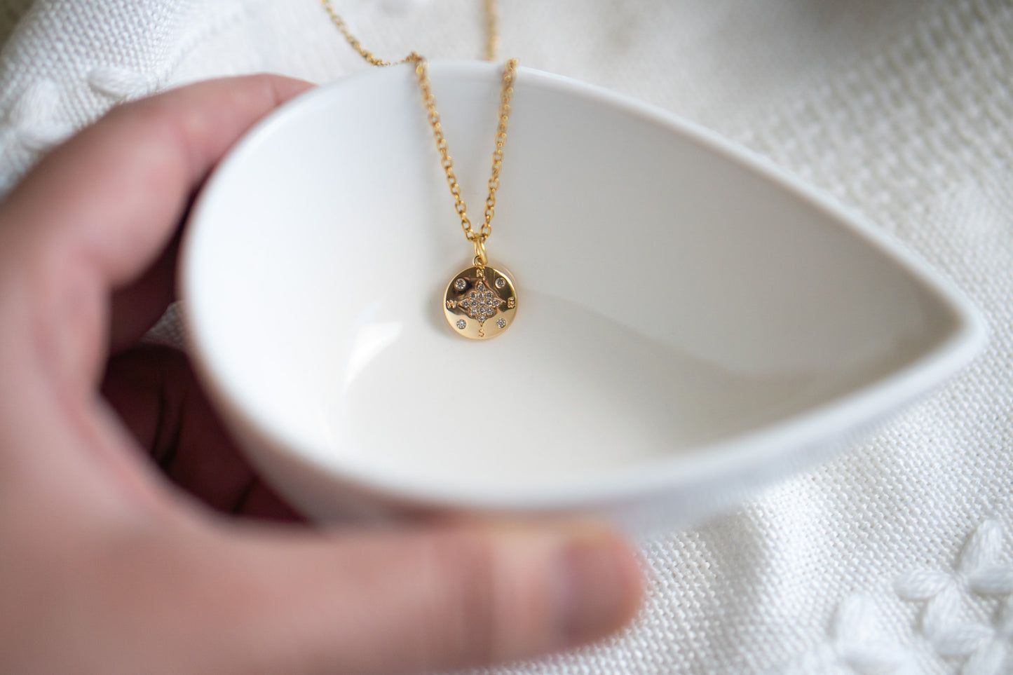 Dainty Golden Compass Cubic Zirconia Necklace