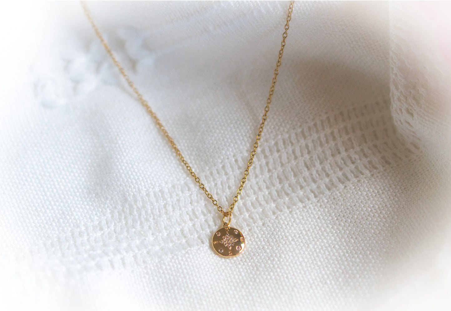 Dainty Golden Compass Cubic Zirconia Necklace