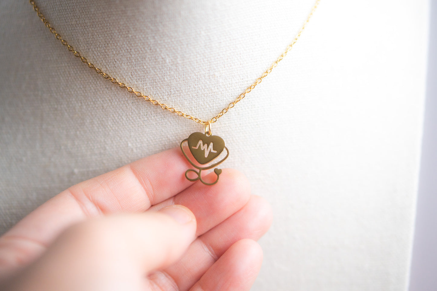 Gold Stethoscope Heart Necklace