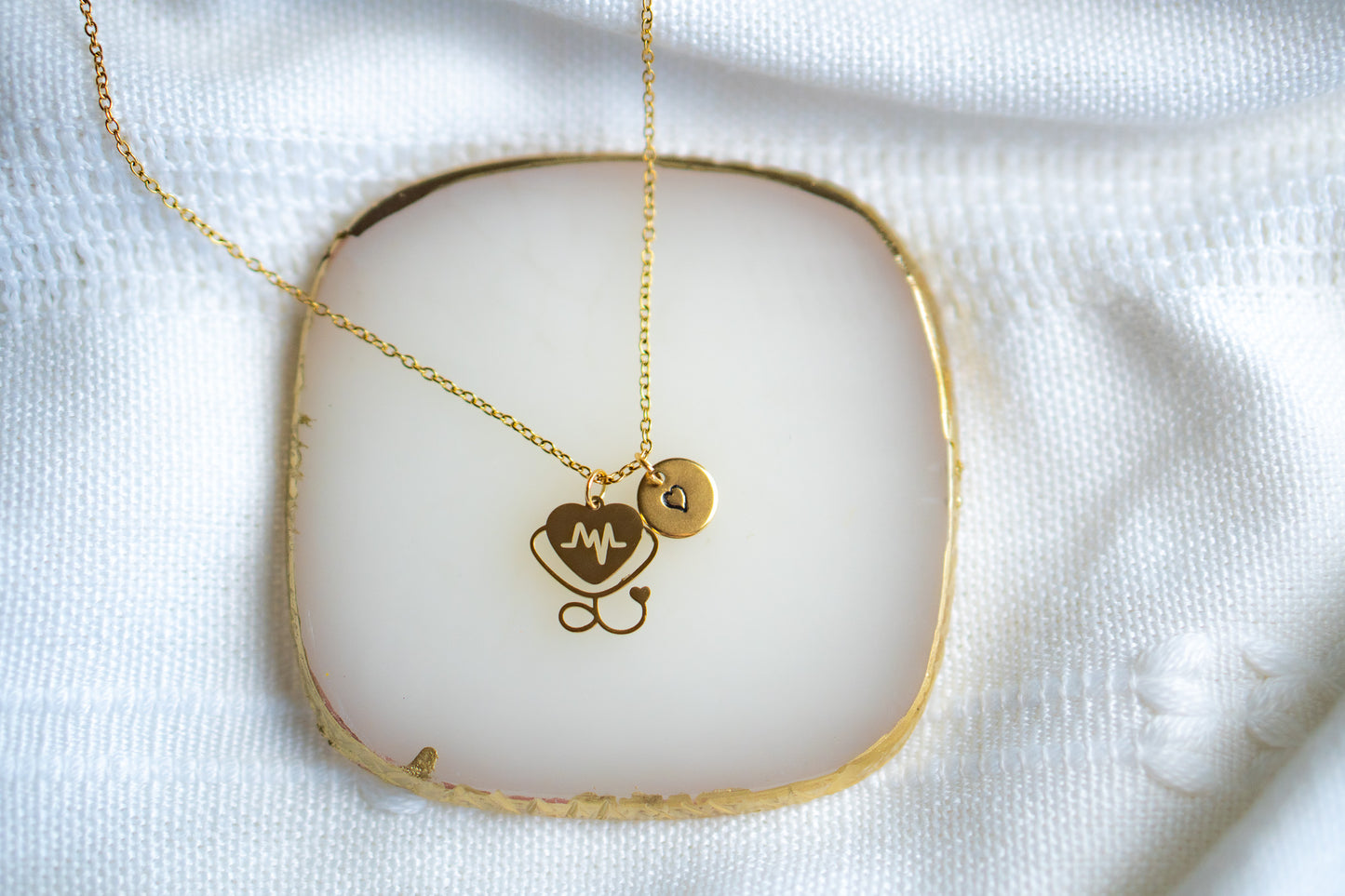 Gold Stethoscope Heart Necklace