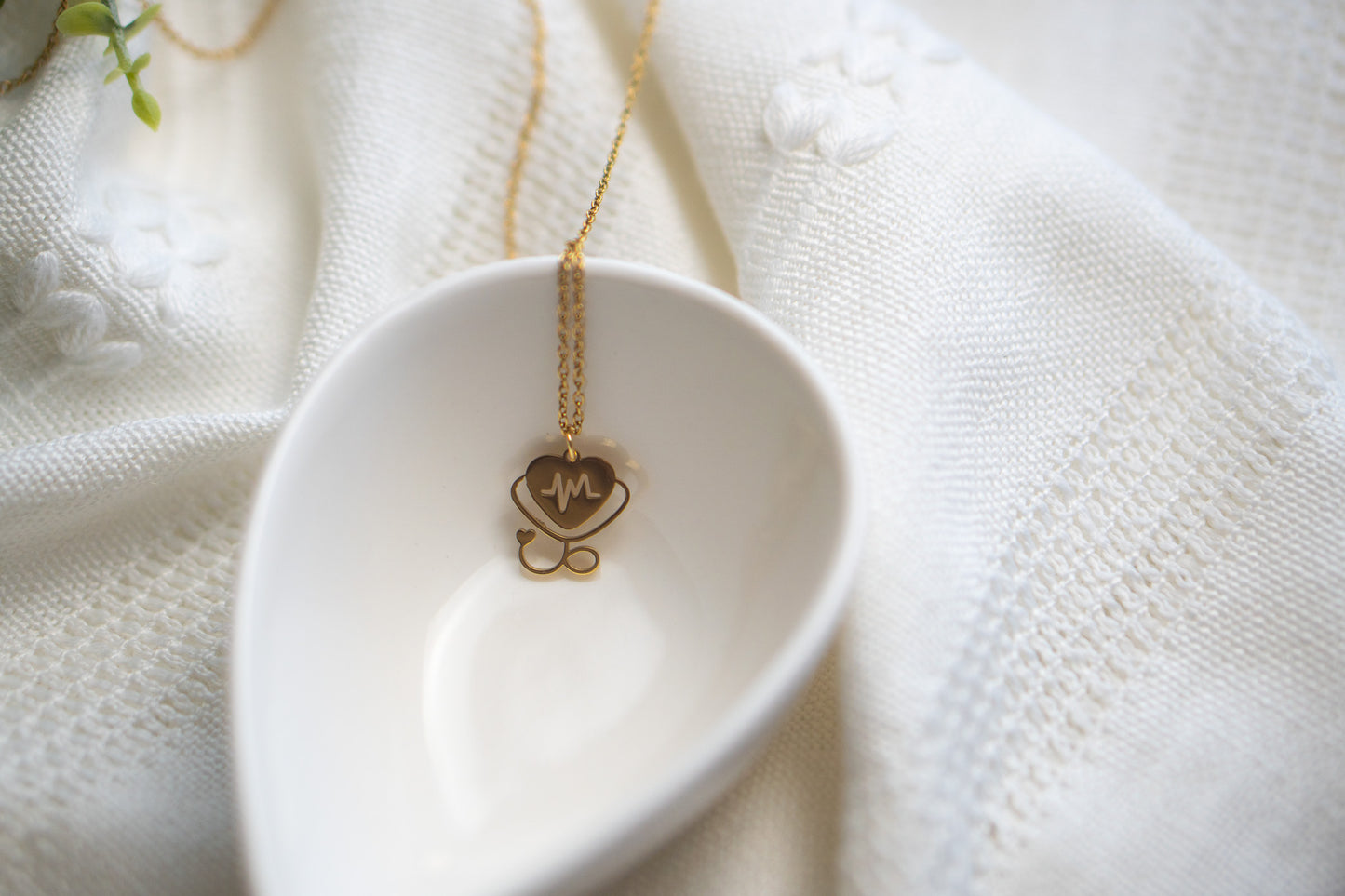 Gold Stethoscope Heart Necklace