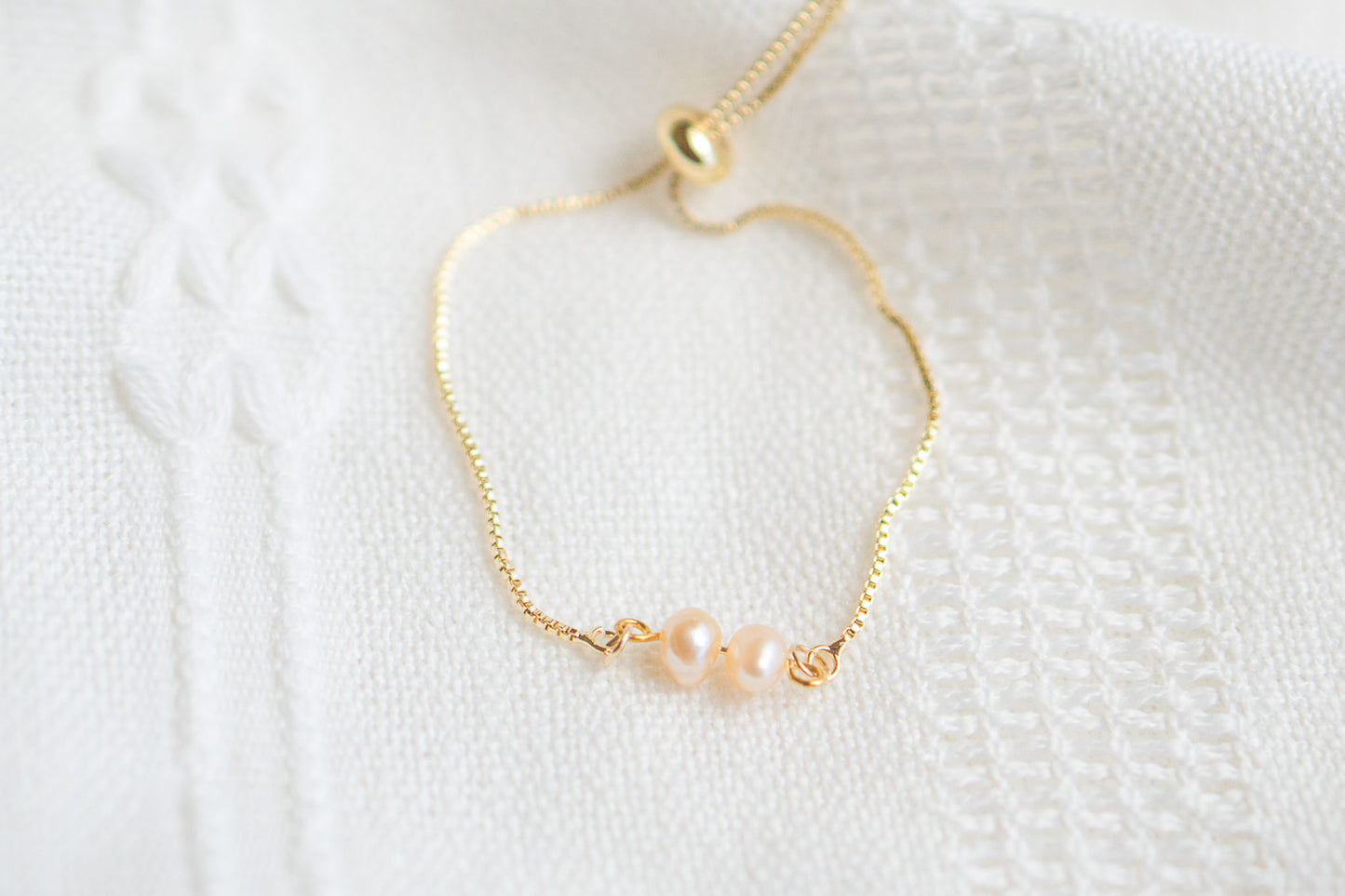 Natural Freshwater Dainty Peach Pearl Bracelet,
