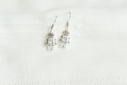 Antique Silver Robot Earrings