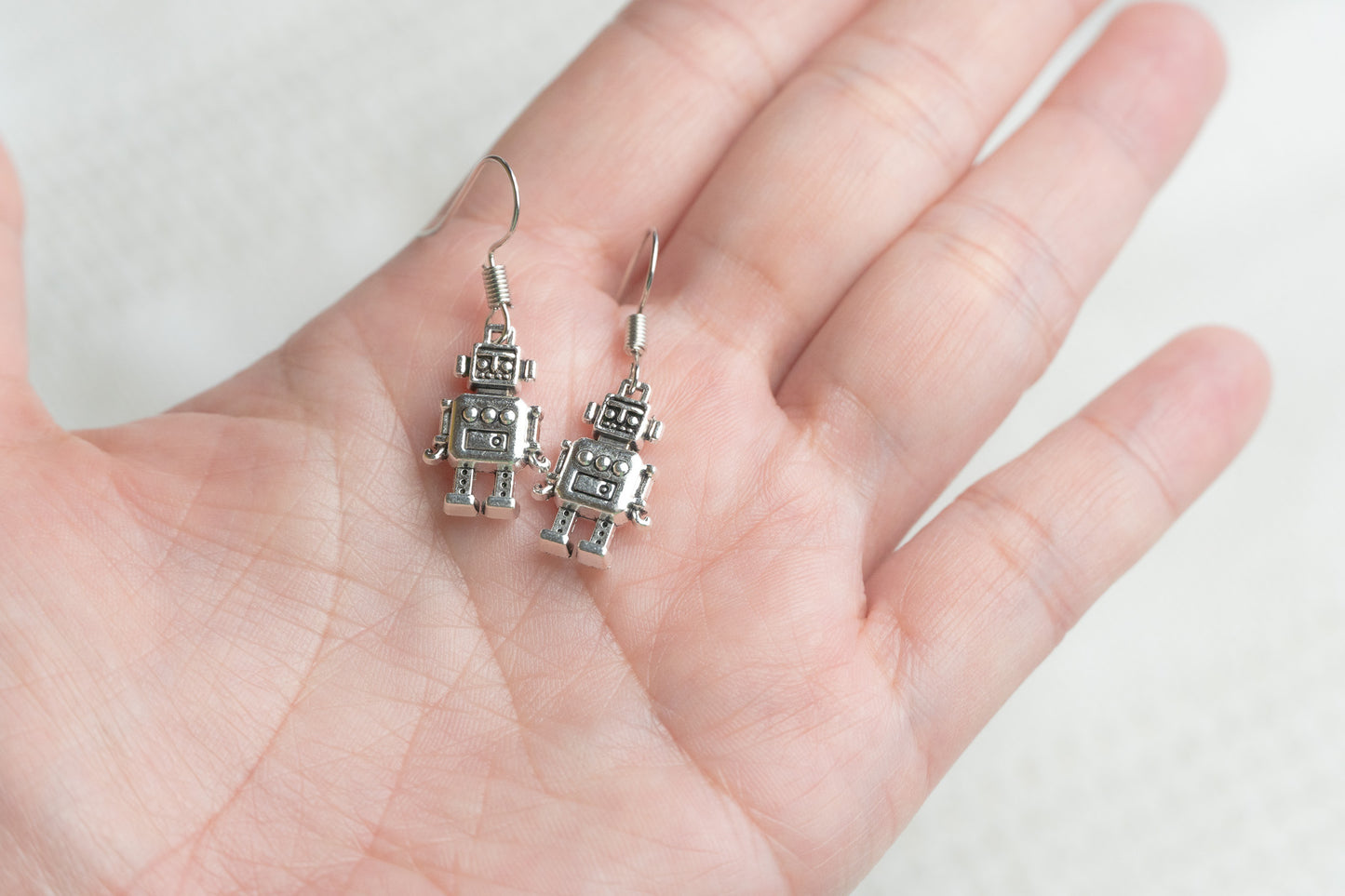 Antique Silver Robot Earrings