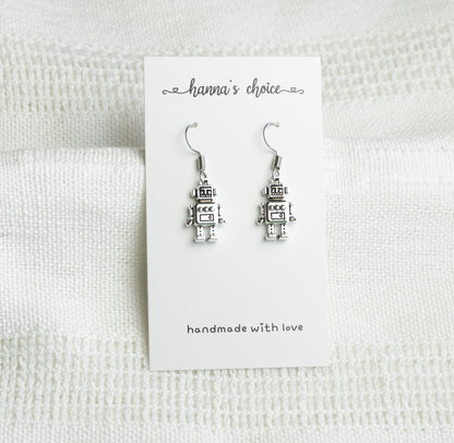 Antique Silver Robot Earrings