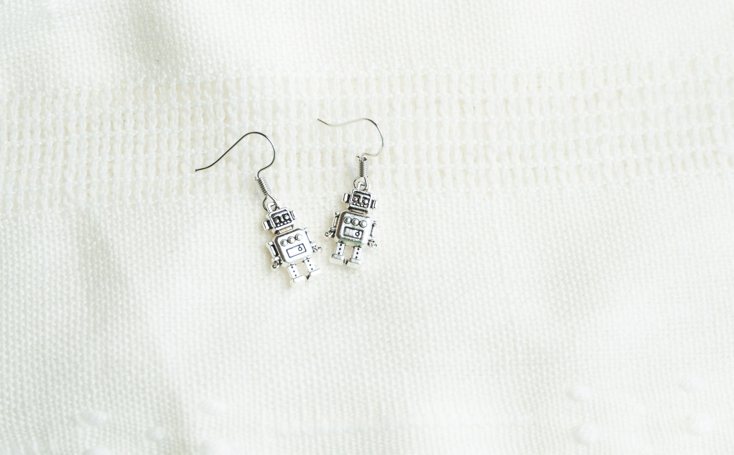 Antique Silver Robot Earrings