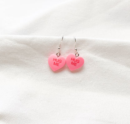 Be Mine” or “Hug Me” Heart Charm Earrings