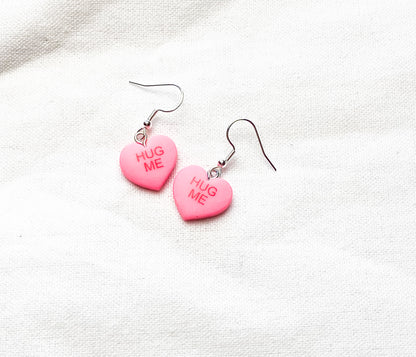 Be Mine” or “Hug Me” Heart Charm Earrings