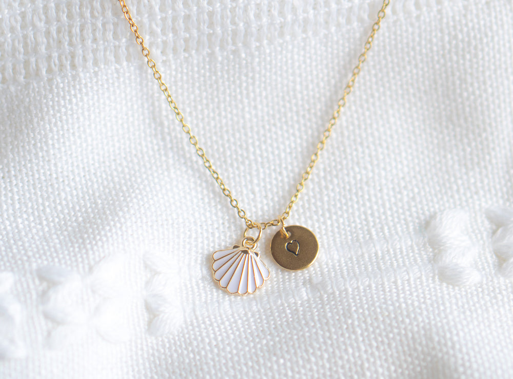 Small Dainty White Scallop Shell Charm Necklace