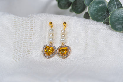 Yellow Heart Pearl Stud