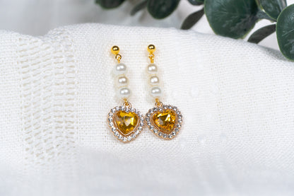 Yellow Heart Pearl Stud