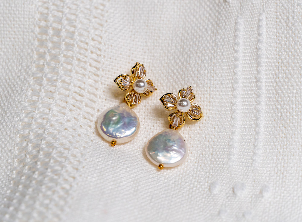 CZ Flower Keshi Pearl Stud