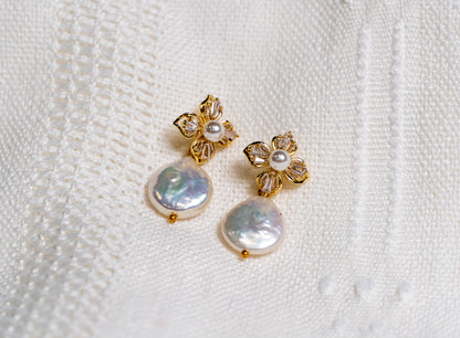 CZ Flower Keshi Pearl Stud