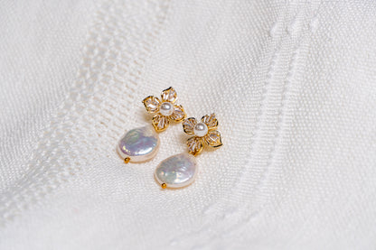 CZ Flower Keshi Pearl Stud