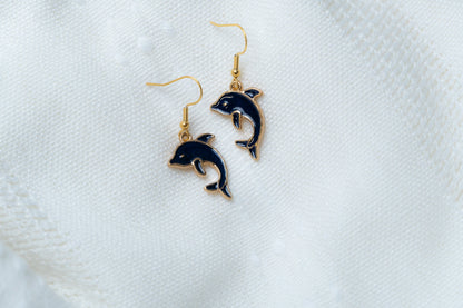 Navy Blue Dolphin Earrings