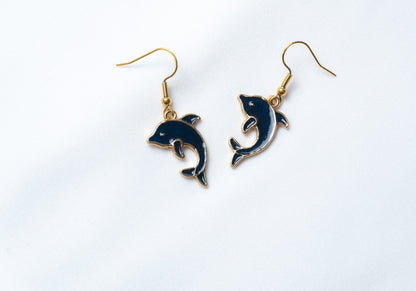 Navy Blue Dolphin Earrings
