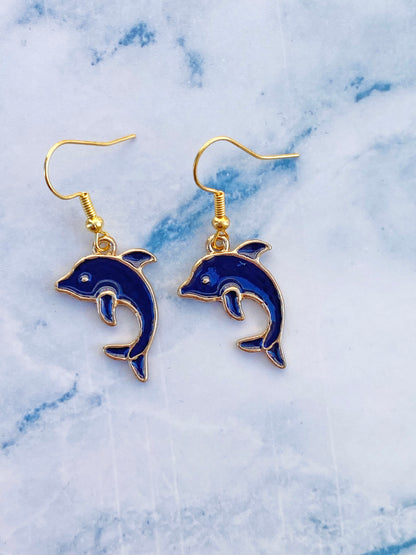 Navy Blue Dolphin Earrings