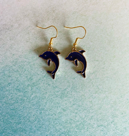 Navy Blue Dolphin Earrings