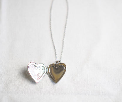 Silver Tone Heart Locket Necklace