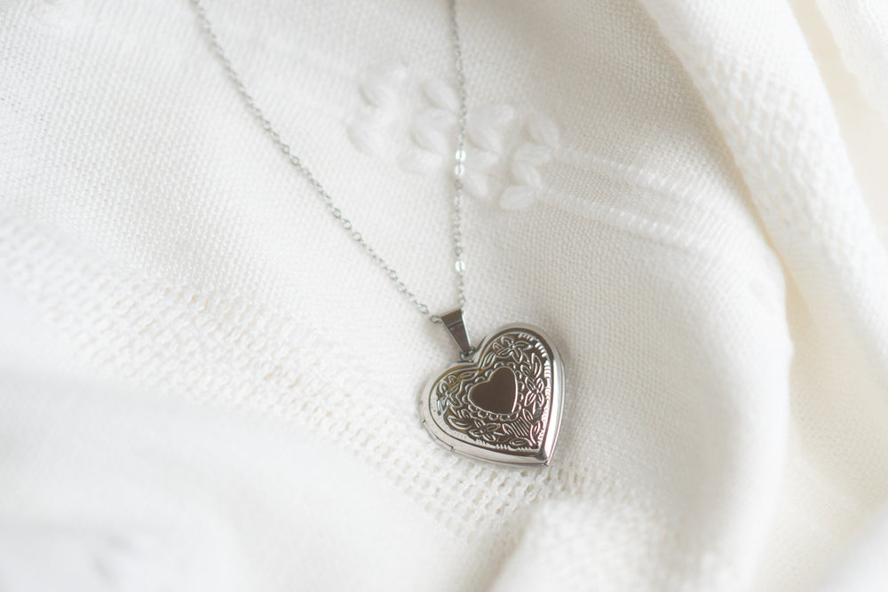 Silver Tone Heart Locket Necklace
