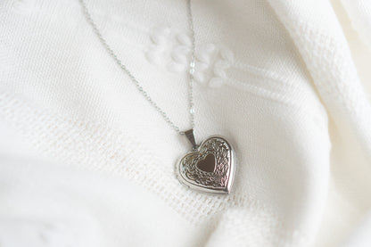 Silver Tone Heart Locket Necklace