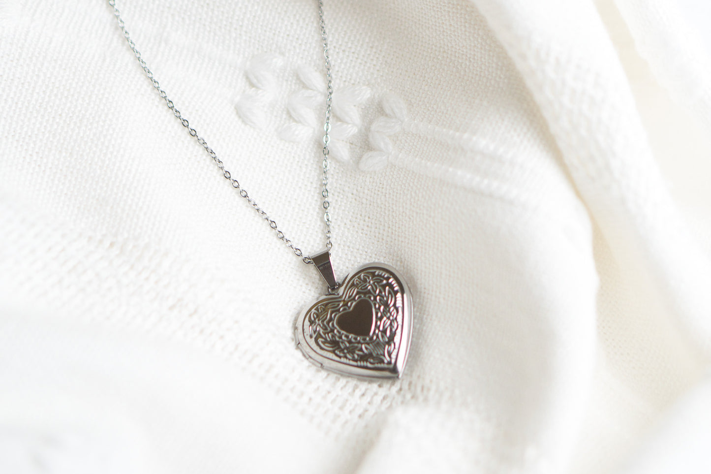 Silver Tone Heart Locket Necklace