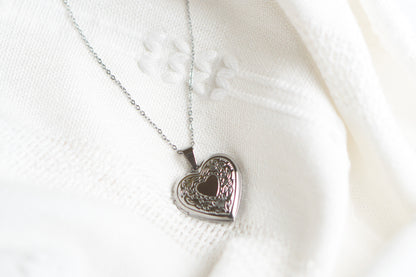 Silver Tone Heart Locket Necklace