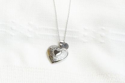 Silver Tone Heart Locket Necklace