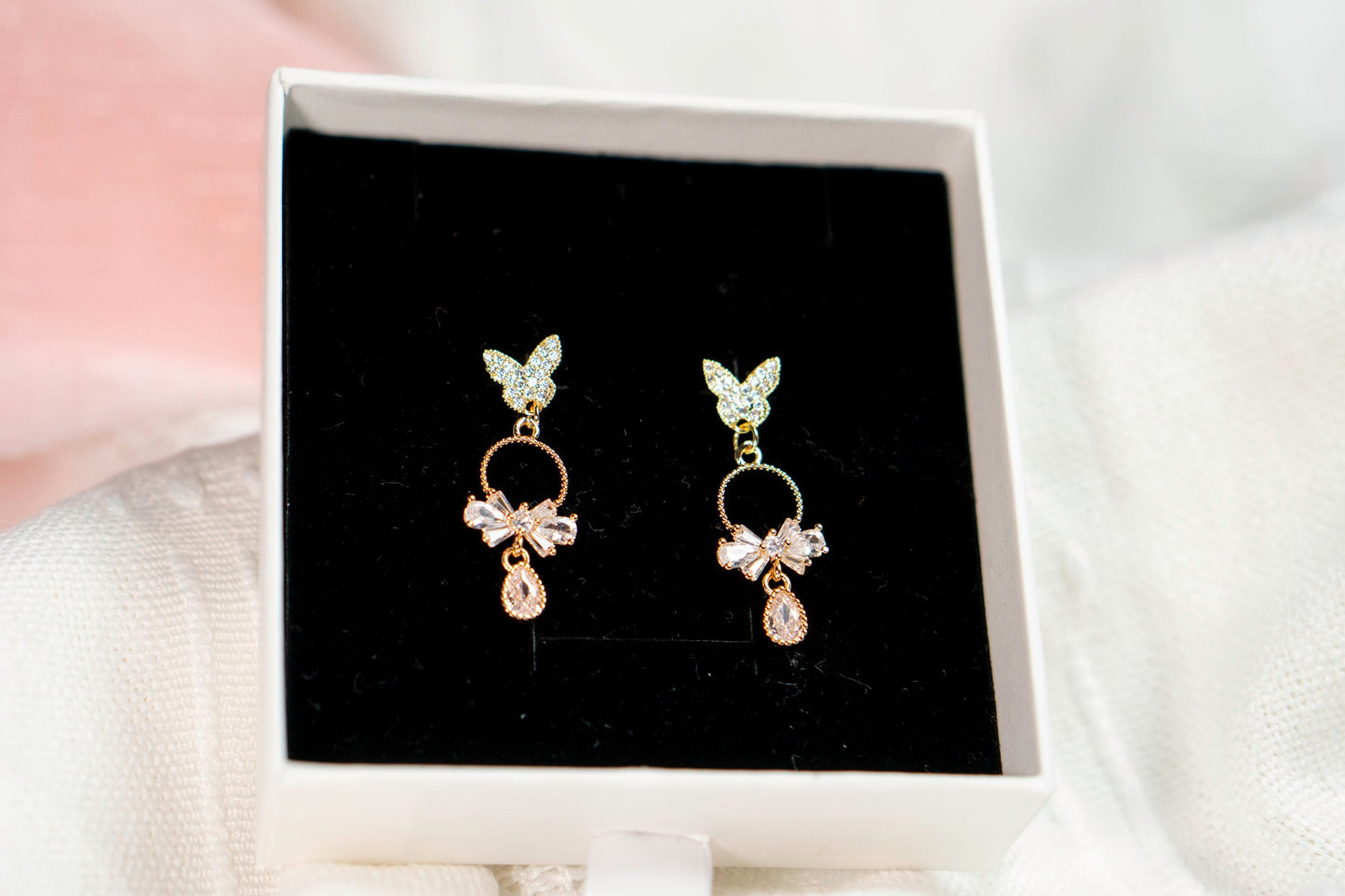 Micro Paved Cubic Zirconia Butterfly Stud Earrings