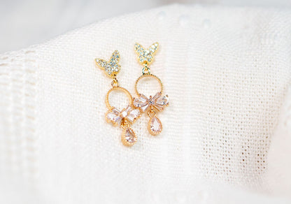 Micro Paved Cubic Zirconia Butterfly Stud Earrings