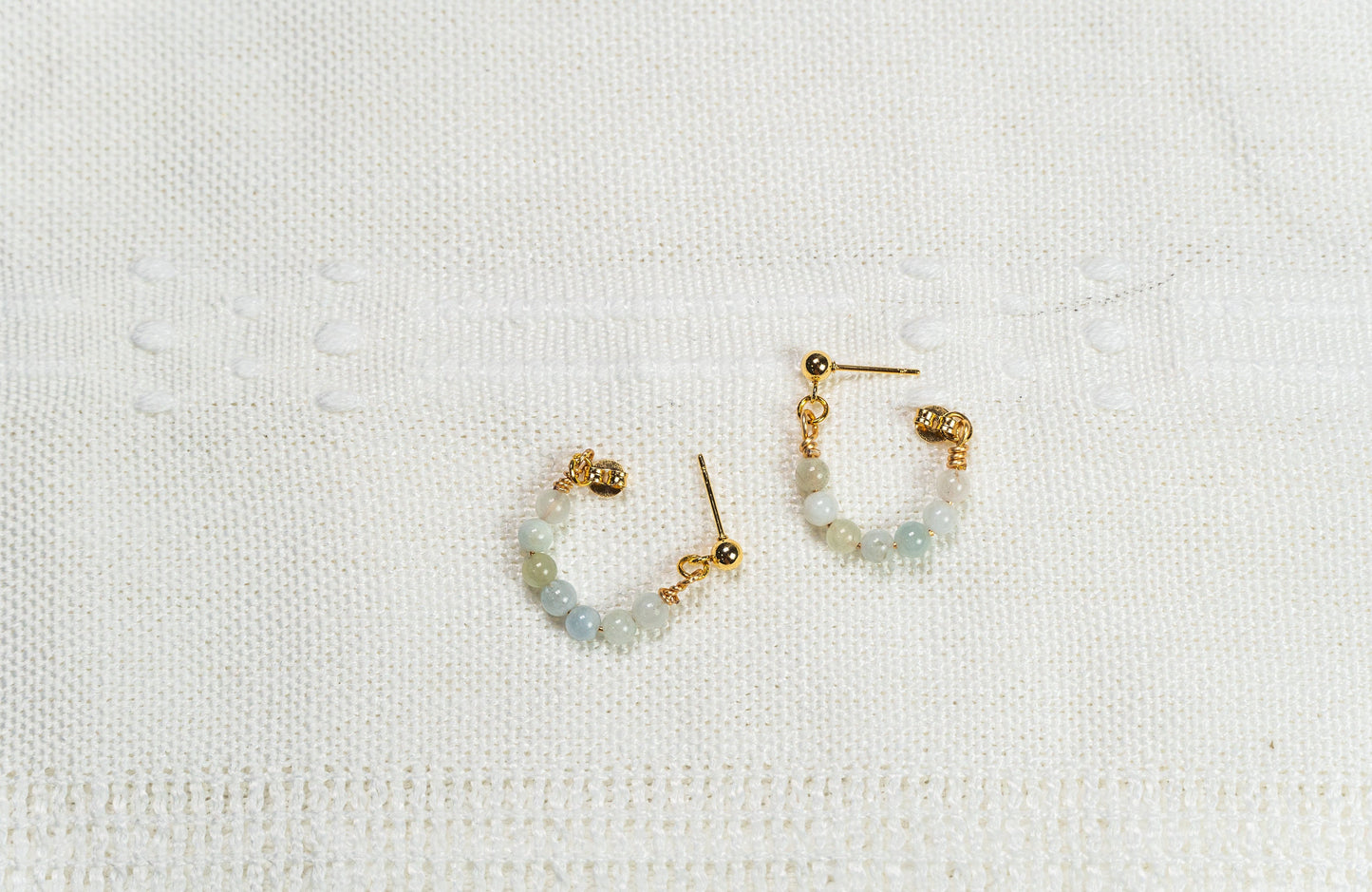 Aquamarine Gemstone Beads Hoop Earrings, Minimalist, 24K Gold Plated, Gifts for her,Dainty Earrings